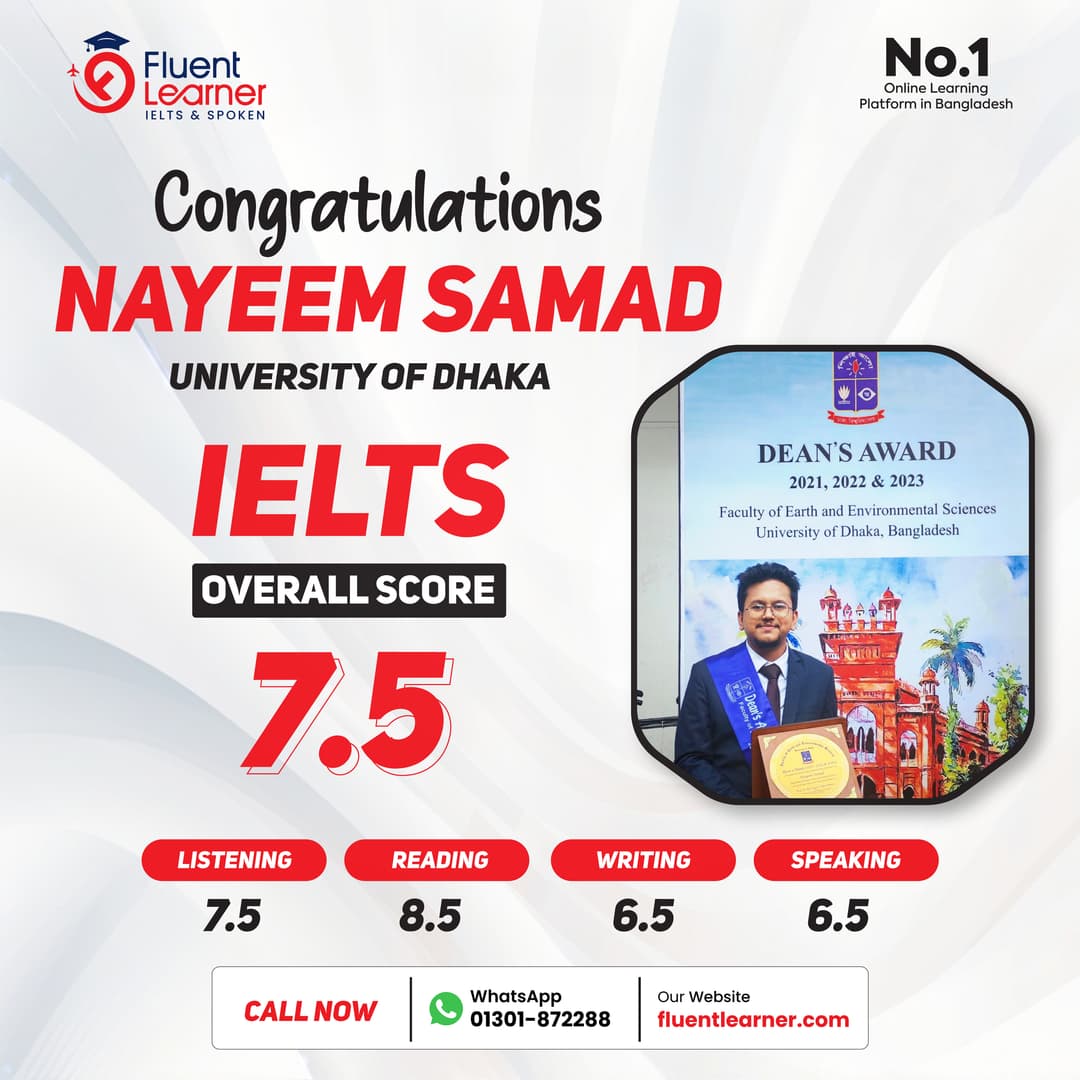 Ayem Samad's IELTS result, band 7.5