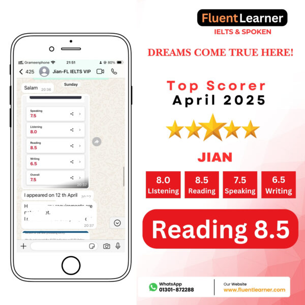 JIAN - IELTS Reading 8.5, Overall 7.5